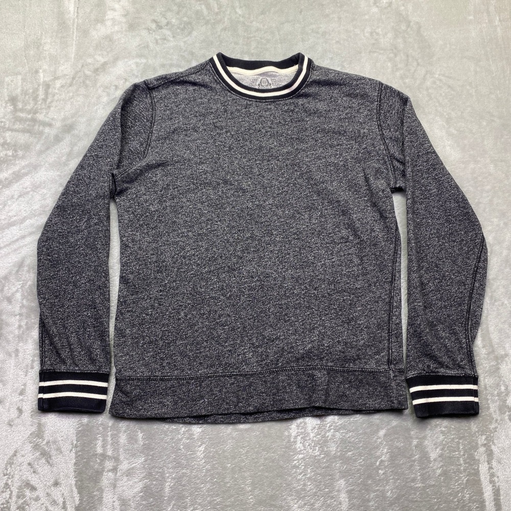 American Rag Mens Medium Sweatshirt Gray Marl Striped Trim Crewneck 100% Cotton